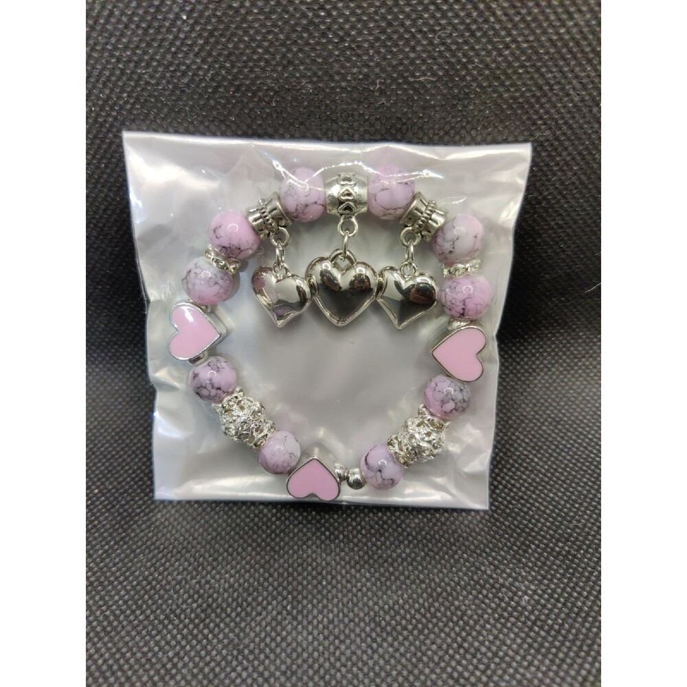 Pink Beads & Hearts Bracelet
